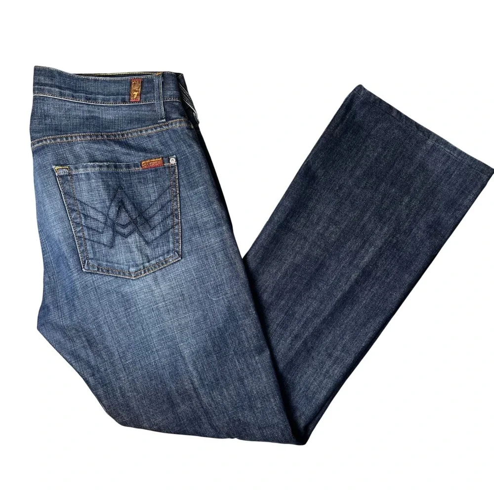 7 For All Mankind Brett Bootcut Jeans Mens 34 Blue A-Pocket Made in USA Denim - Picture 2 of 11